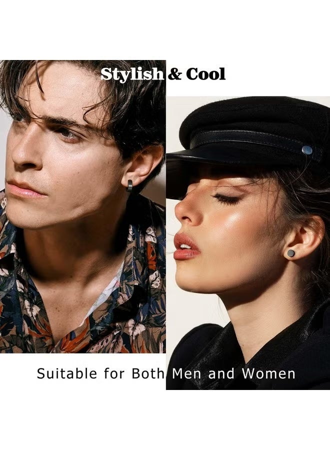 Jstyle 6 Pairs Stainless Steel CZ Stud Earrings for Men Women Black Earrings Huggie Small Hoop Earrings Ear Piercing Jewelry for Men - Image 3